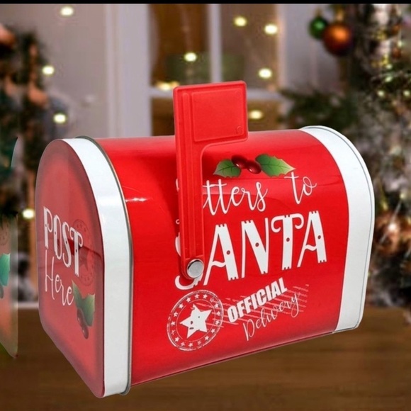 Letters to Santa Christmas Tin Tabletop Mailbox Decoration Red Official Delivery - Picture 8 of 10